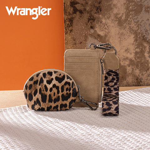 WG296-W0051  Wrangler Leopard Print Dual Pouch Wristlet -Tan