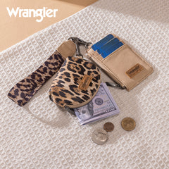 WG296-W0051  Wrangler Leopard Print Dual Pouch Wristlet -Tan
