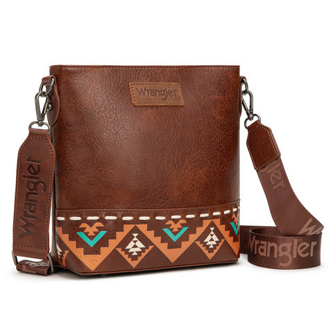 WG297G-8360BR  Wrangler Aztec Print Crossbody Bag -Brown