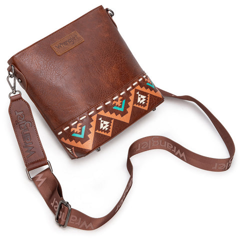 WG297G-8360BR  Wrangler Aztec Print Crossbody Bag -Brown