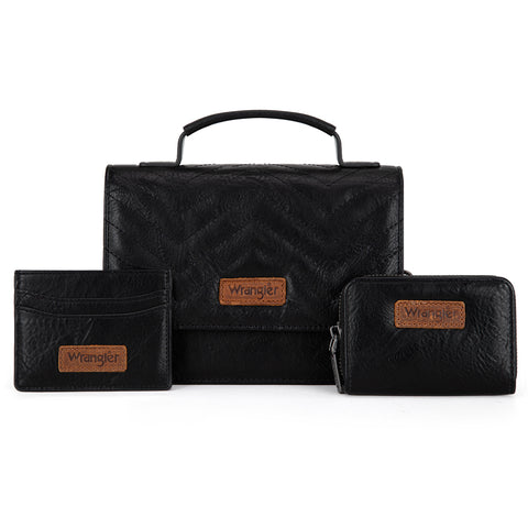 WG3-0056  Wrangler 3PCs Set Mini Top Handle Crossbody/Wallet/Card Case Set - Black