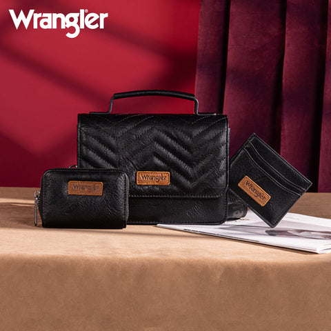 WG3-0056  Wrangler 3PCs Set Mini Top Handle Crossbody/Wallet/Card Case Set - Black