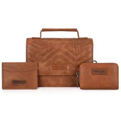 WG3-0056  Wrangler 3PCs Set Mini Top Handle Crossbody/Wallet/Card Case Set - Brown