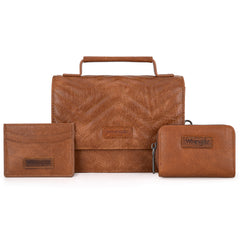 WG3-0056  Wrangler 3PCs Set Mini Top Handle Crossbody/Wallet/Card Case Set - Brown