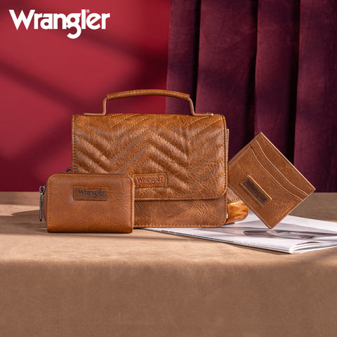 WG3-0056  Wrangler 3PCs Set Mini Top Handle Crossbody/Wallet/Card Case Set - Brown