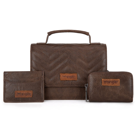 WG3-0056  Wrangler 3PCs Set Mini Top Handle Crossbody/Wallet/Card Case Set - Coffee