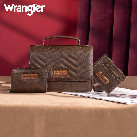 WG3-0056  Wrangler 3PCs Set Mini Top Handle Crossbody/Wallet/Card Case Set - Coffee