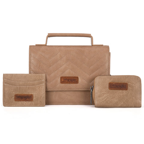 WG3-0056  Wrangler 3PCs Set Mini Top Handle Crossbody/Wallet/Card Case Set - Khaki