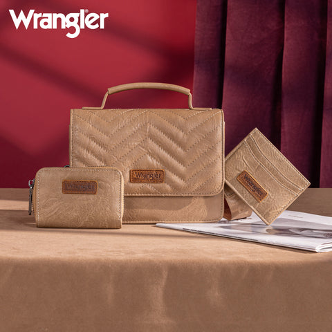 WG3-0056  Wrangler 3PCs Set Mini Top Handle Crossbody/Wallet/Card Case Set - Khaki