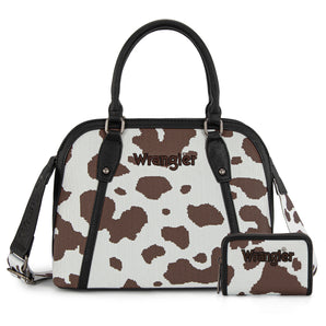 WG301-818W Wrangler Cow Print Satchel/Crossbody Wallet Set
