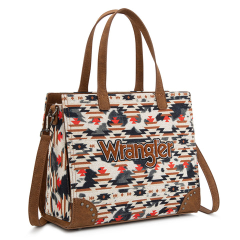WG302-8130BR   Wrangler Aztec Print Tote/Crossbody -Brown