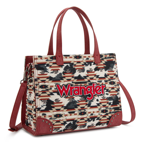WG302-8130RD  Wrangler Aztec Print Tote/Crossbody -Red