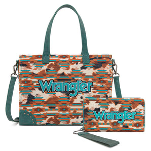 WG302-8130W TQ Wrangler Aztec Print Tote/Crossbody Wallet Set - Turquoise