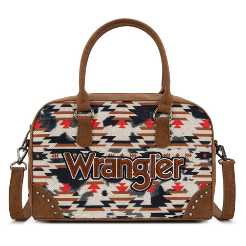 WG302-8132BR   Wrangler Aztec Print Satchel/Crossbody -Brown