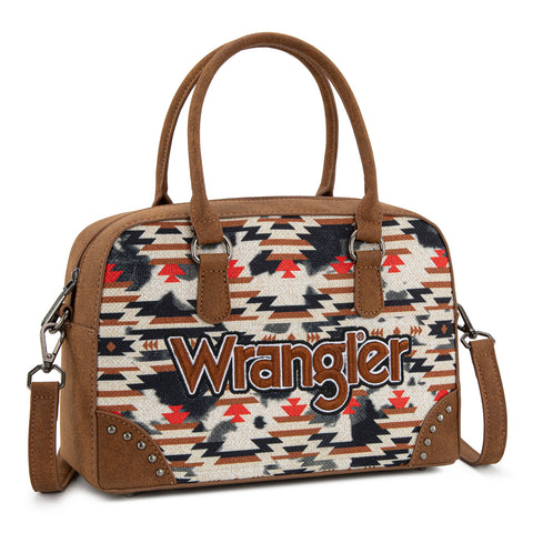 WG302-8132BR   Wrangler Aztec Print Satchel/Crossbody -Brown