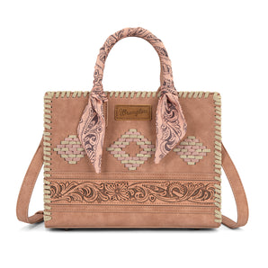 WG-HB-310-8120-DPK Wrangler Whipstitch Aztec Satchel/Crossbody with Scarf Handle - Dark Pink