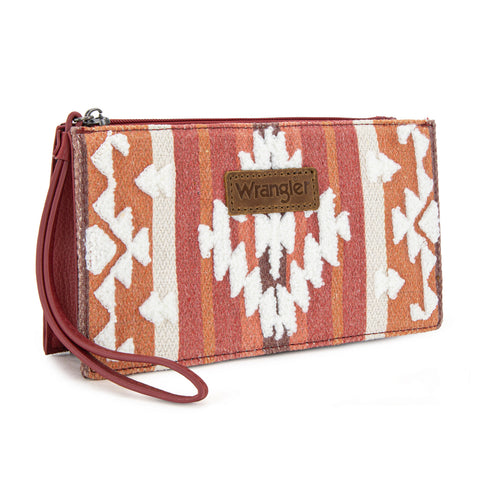 WG313-181  Wrangler Sherpa Aztec Canvas  Clutch - Burgundy