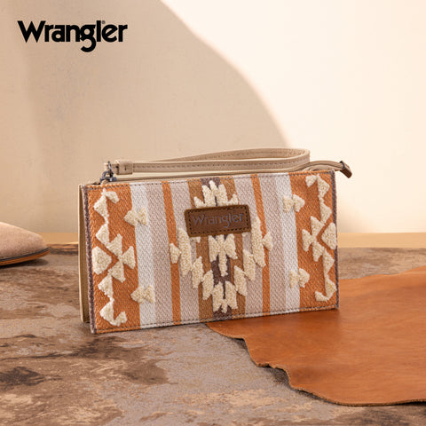 WG313-181  Wrangler Sherpa Aztec Canvas  Clutch - Tan