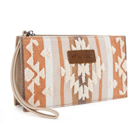 WG313-181  Wrangler Sherpa Aztec Canvas  Clutch - Tan