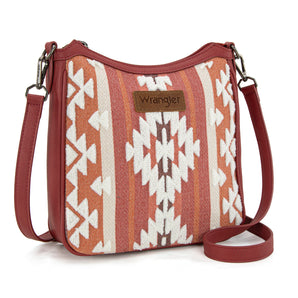 WG313-2003 Wrangler Sherpa Aztec Canvas Crossbody - Burgundy