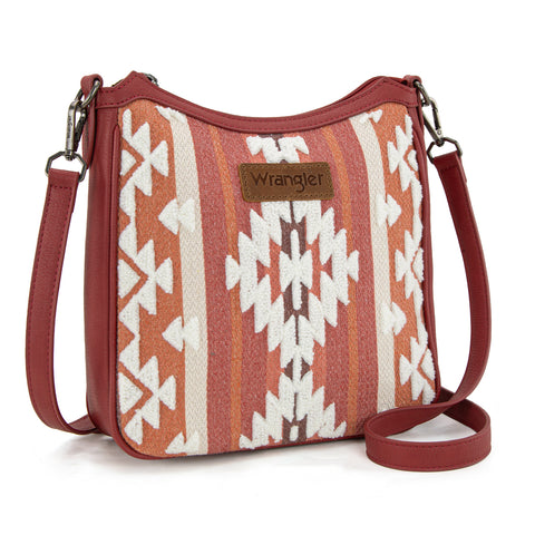 WG313-2003   Wrangler Sherpa Aztec Canvas Crossbody - Burgundy