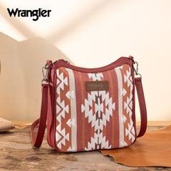 WG313-2003   Wrangler Sherpa Aztec Canvas Crossbody - Burgundy