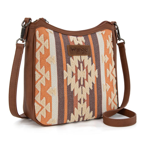WG313-2003   Wrangler Sherpa Aztec Canvas Crossbody - Brown