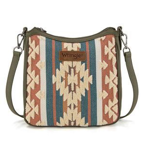 WG313-2003 Wrangler Sherpa Aztec Canvas Crossbody - Green