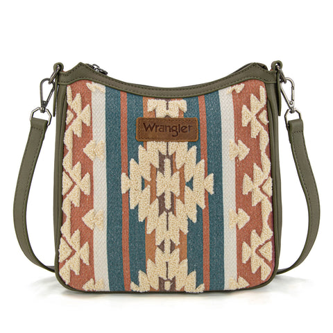 WG313-2003   Wrangler Sherpa Aztec Canvas Crossbody - Green