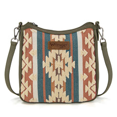 WG313-2003   Wrangler Sherpa Aztec Canvas Crossbody - Green