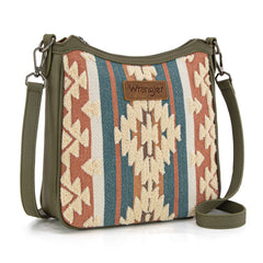 WG313-2003   Wrangler Sherpa Aztec Canvas Crossbody - Green