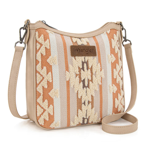 WG313-2003   Wrangler Sherpa Aztec Canvas Crossbody - Tan