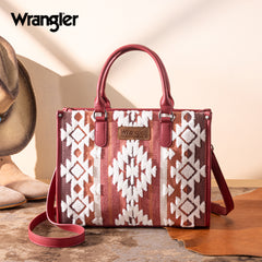 WG313-8119  Wrangler Sherpa Aztec Canvas Tote/Crossbody - Burgundy