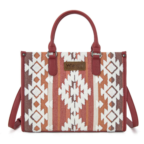 WG313-8119  Wrangler Sherpa Aztec Canvas Tote/Crossbody - Burgundy