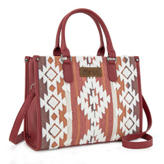 WG313-8119  Wrangler Sherpa Aztec Canvas Tote/Crossbody - Burgundy