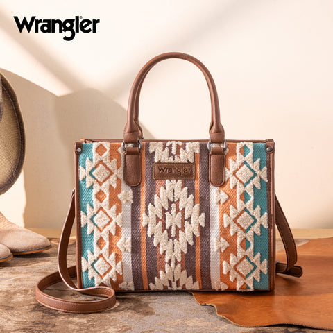 WG313-8119  Wrangler Sherpa Aztec Canvas Tote/Crossbody - Brown