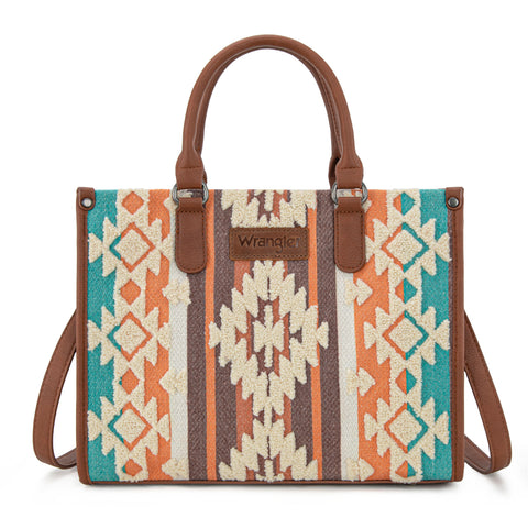 WG313-8119  Wrangler Sherpa Aztec Canvas Tote/Crossbody - Brown