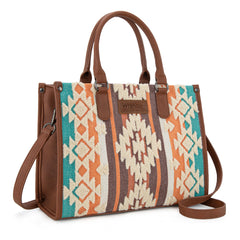 WG313-8119  Wrangler Sherpa Aztec Canvas Tote/Crossbody - Brown