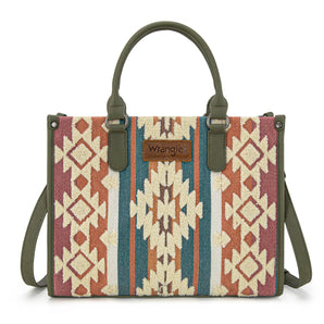 WG313-8119 Wrangler Sherpa Aztec Canvas Tote/Crossbody - Green