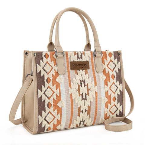 WG313-8119  Wrangler Sherpa Aztec Canvas Tote/Crossbody - Tan