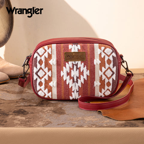 WG313-8365   Wrangler Sherpa Aztec Canvas Crossbody - Burgundy