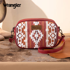 WG313-8365   Wrangler Sherpa Aztec Canvas Crossbody - Burgundy