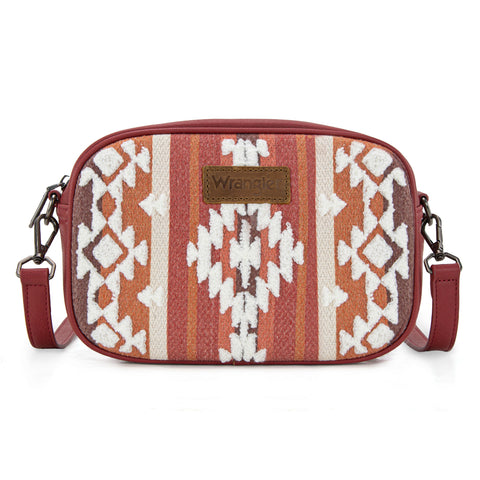 WG313-8365   Wrangler Sherpa Aztec Canvas Crossbody - Burgundy