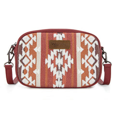 WG313-8365   Wrangler Sherpa Aztec Canvas Crossbody - Burgundy