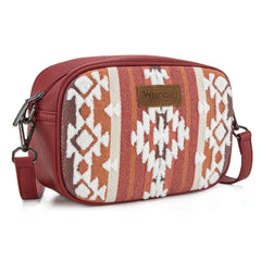 WG313-8365   Wrangler Sherpa Aztec Canvas Crossbody - Burgundy