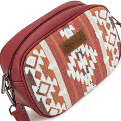 WG313-8365   Wrangler Sherpa Aztec Canvas Crossbody - Burgundy
