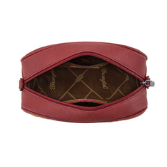 WG313-8365   Wrangler Sherpa Aztec Canvas Crossbody - Burgundy