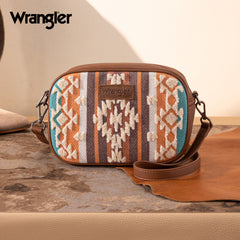 WG313-8365   Wrangler Sherpa Aztec Canvas Crossbody - Brown