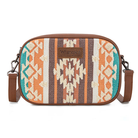 WG313-8365   Wrangler Sherpa Aztec Canvas Crossbody - Brown