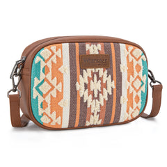 WG313-8365   Wrangler Sherpa Aztec Canvas Crossbody - Brown